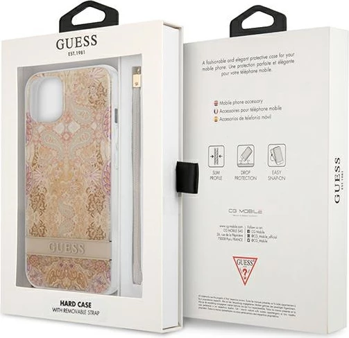 Ovitek s cvetličnim trakom Guess GUHCP13SHFLSD za iPhone 13 mini 5,4", zlate barve