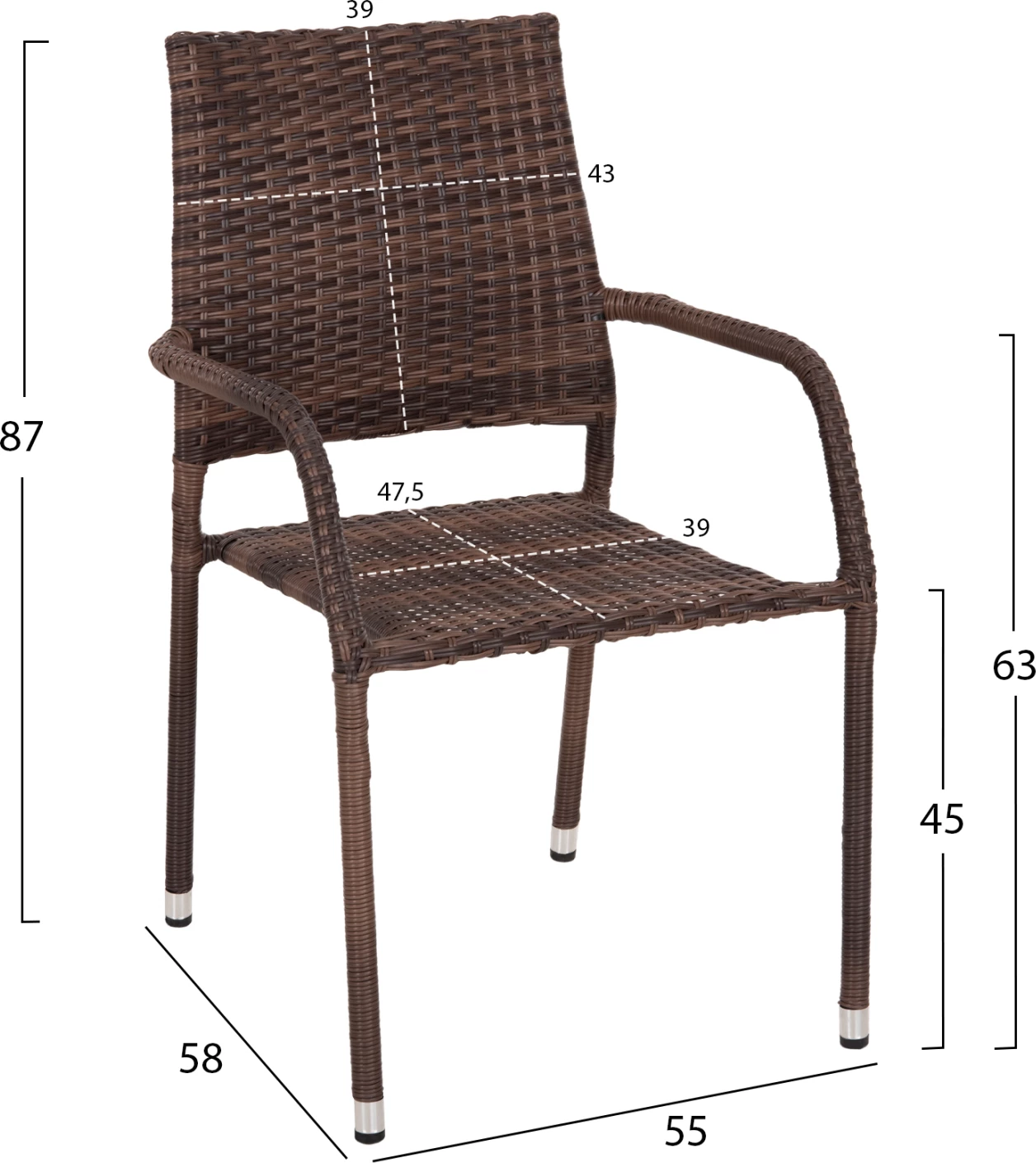 Vrtni naslanjač MORNER FH6074.01 kovinski-rjavi pleten 55x58x87H