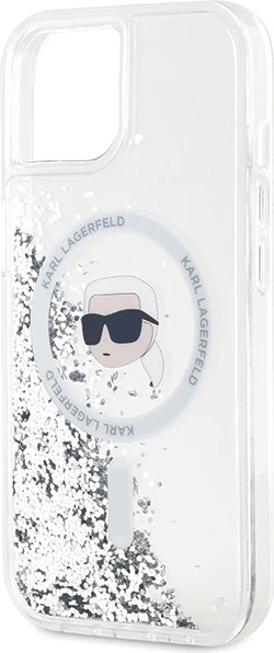 Prozoren ovitek za telefon Liquid Glitter Karl Head MagSafe, Karl Lagerfeld, za iPhone 15/14/13