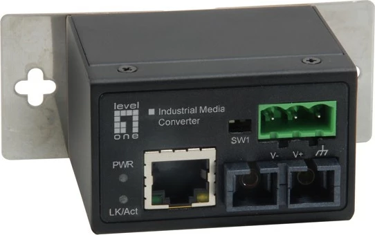 Konverter medijev RJ45 v ST, industrijski Ethernet, večmodno vlakno, 2 km, -40°C do 75°C, 100 Mbit/s, črn — LevelOne