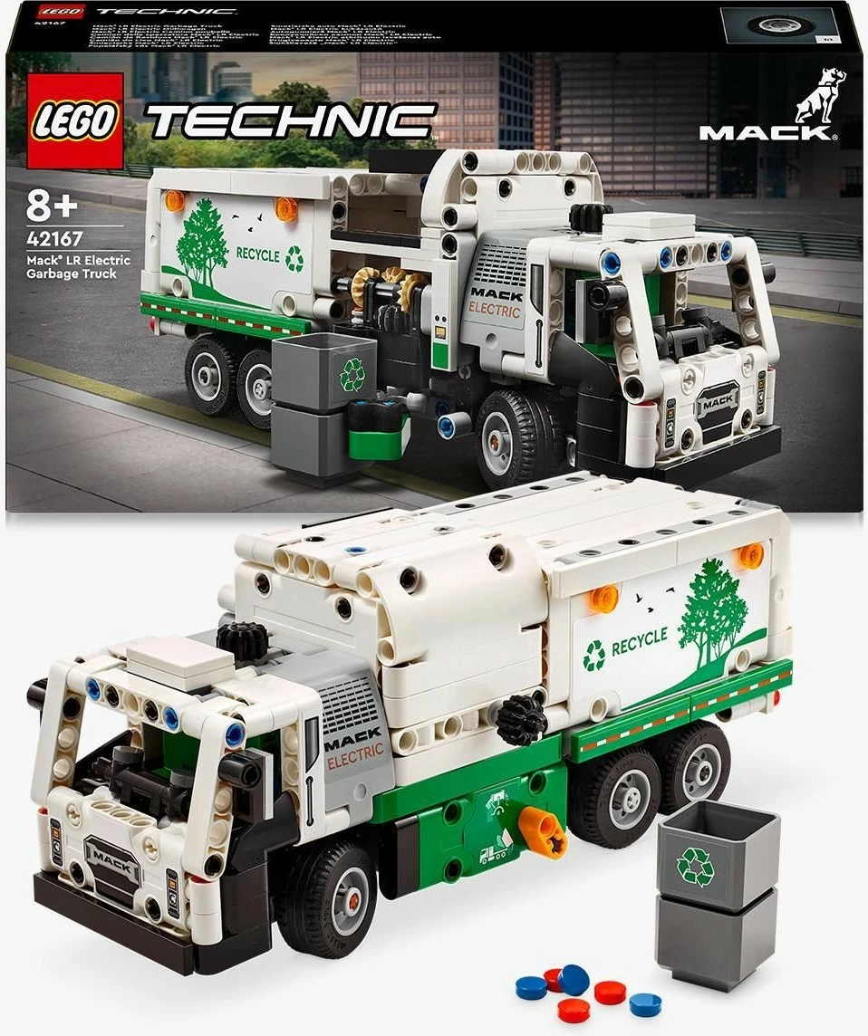 Gradbeni set LEGO Technic električni tovornjak za odvoz smeti Mack LR, 503 kosi, večbarven
