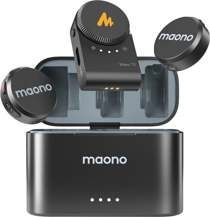 Dvojni brezžični mikrofon, Maono WM650 A2, 2 oddajnika, za kamero in telefon, črn