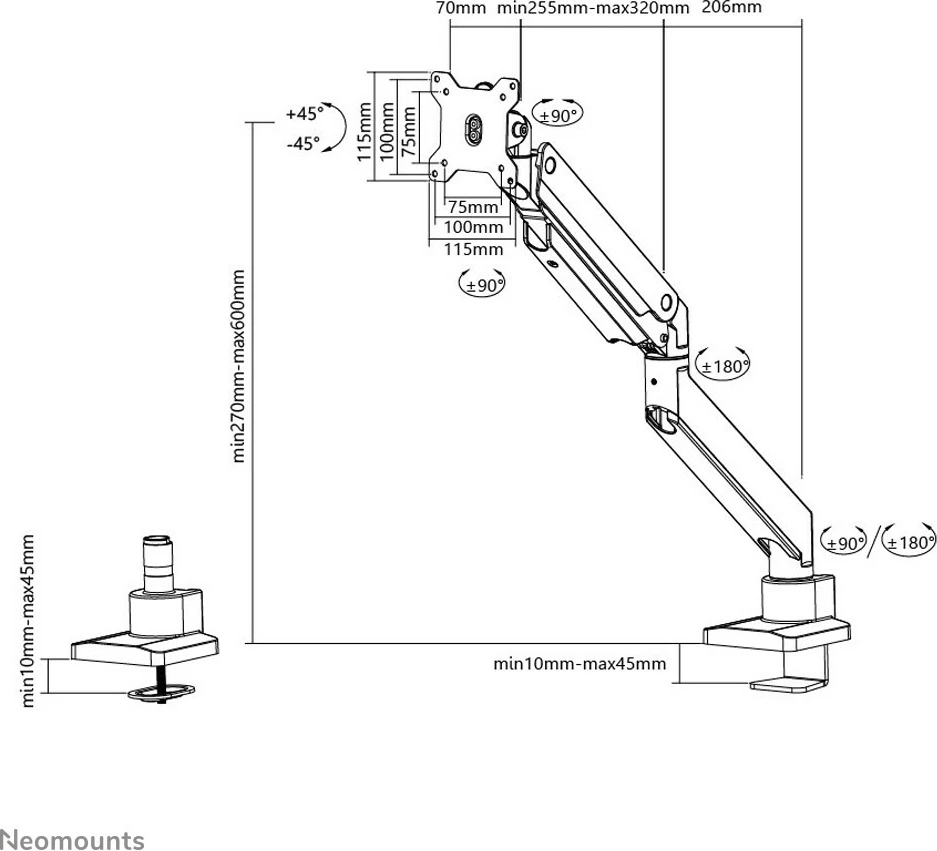 Nosilec za mizo za ukrivljene zaslone, Neomounts NM-D775BLACKPLUS, do 49", črn