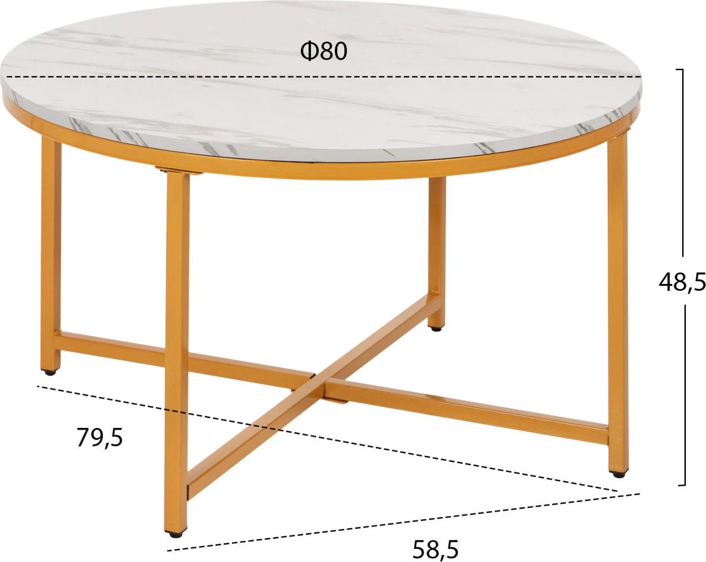 Klubska miza FH9420.01 melamin bela marmor-zlate kovinske noge Φ80x48,5Hcm