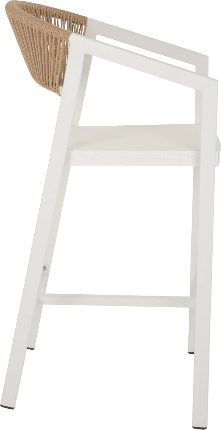 Barski stol iz aluminija z nasloni v beli barvi iz tekstilena in PE ratana 56x58x105H cm FH5892.22