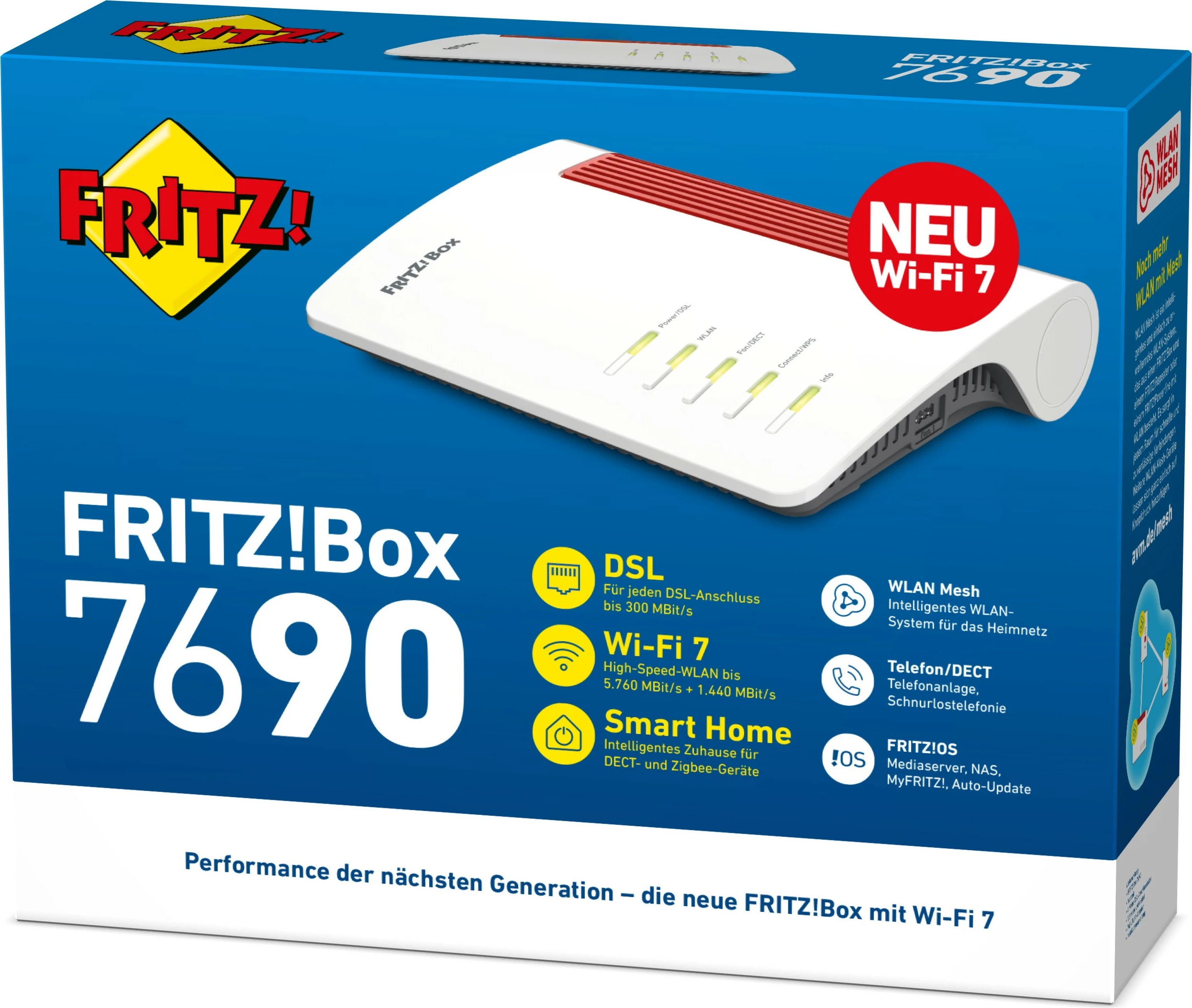 Namizni usmerjevalnik AVM FRITZ!Box 7690, Wi‑Fi 7, dvopasovni, bel