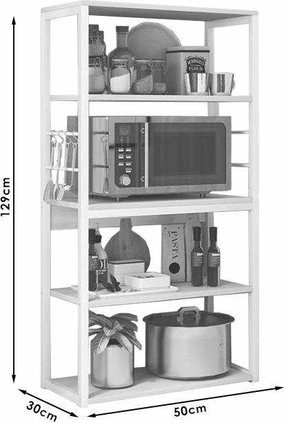 Talna polica Tace, kovinska, bela-naravna, 50x30x129 cm