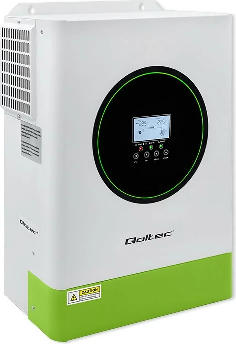 Hibridni solarni inverter Qoltec 53866, 6200W, 120A, 48V, MPPT, BMS, sinus, Wi-Fi, bel/zelen