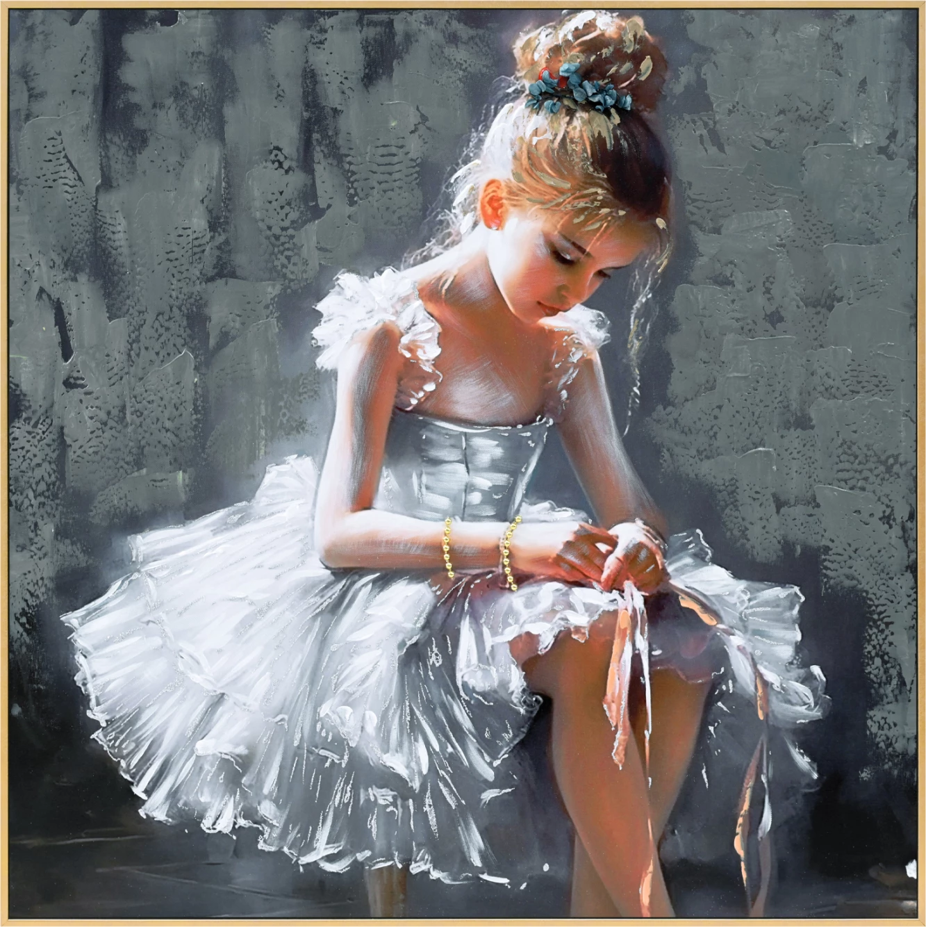 Stenska slika FH4568 črni PS okvir-natisnjeno platno sedeča figura dekleta 82x4,5x82Hcm