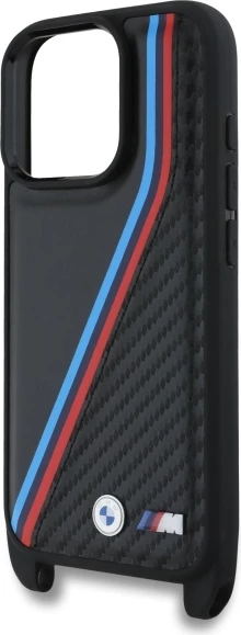 Ovitek za telefon z vgrajenim trakom, BMW M Edition Carbon Tricolor Lines, za iPhone 16 Pro, črn
