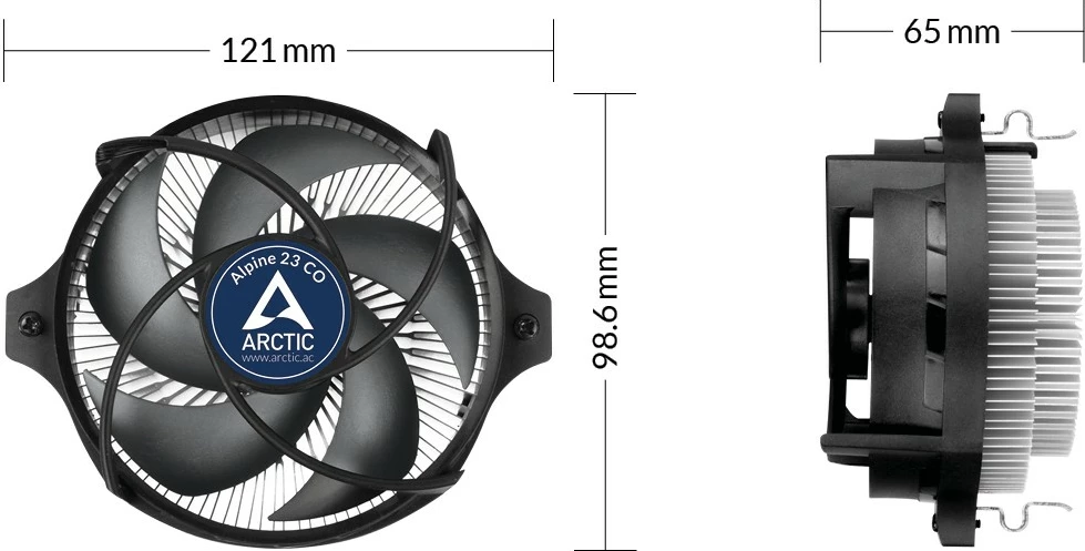 Hladilnik procesorja ARCTIC Alpine 23 CO, 9 cm, 200-2700 RPM, aluminij, črn