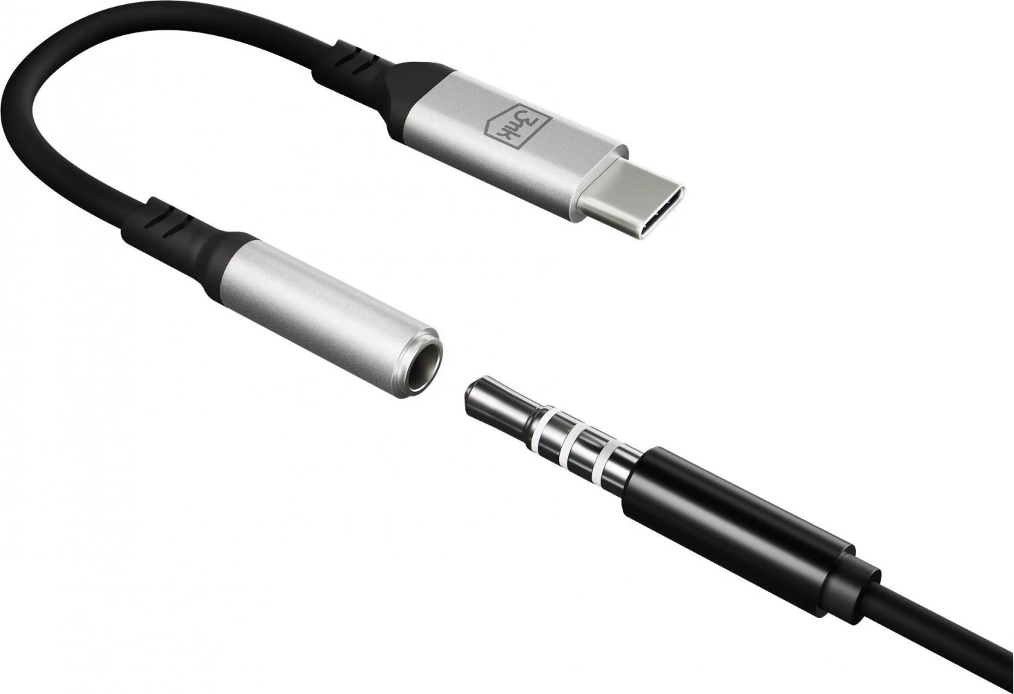 Adapter USB-C v miniJack 3MK, srebrno-črn