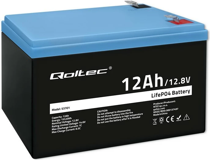 Baterija LiFePO4, 12,8 V, 12 Ah, 153,6 Wh, z BMS, Qoltec 53701