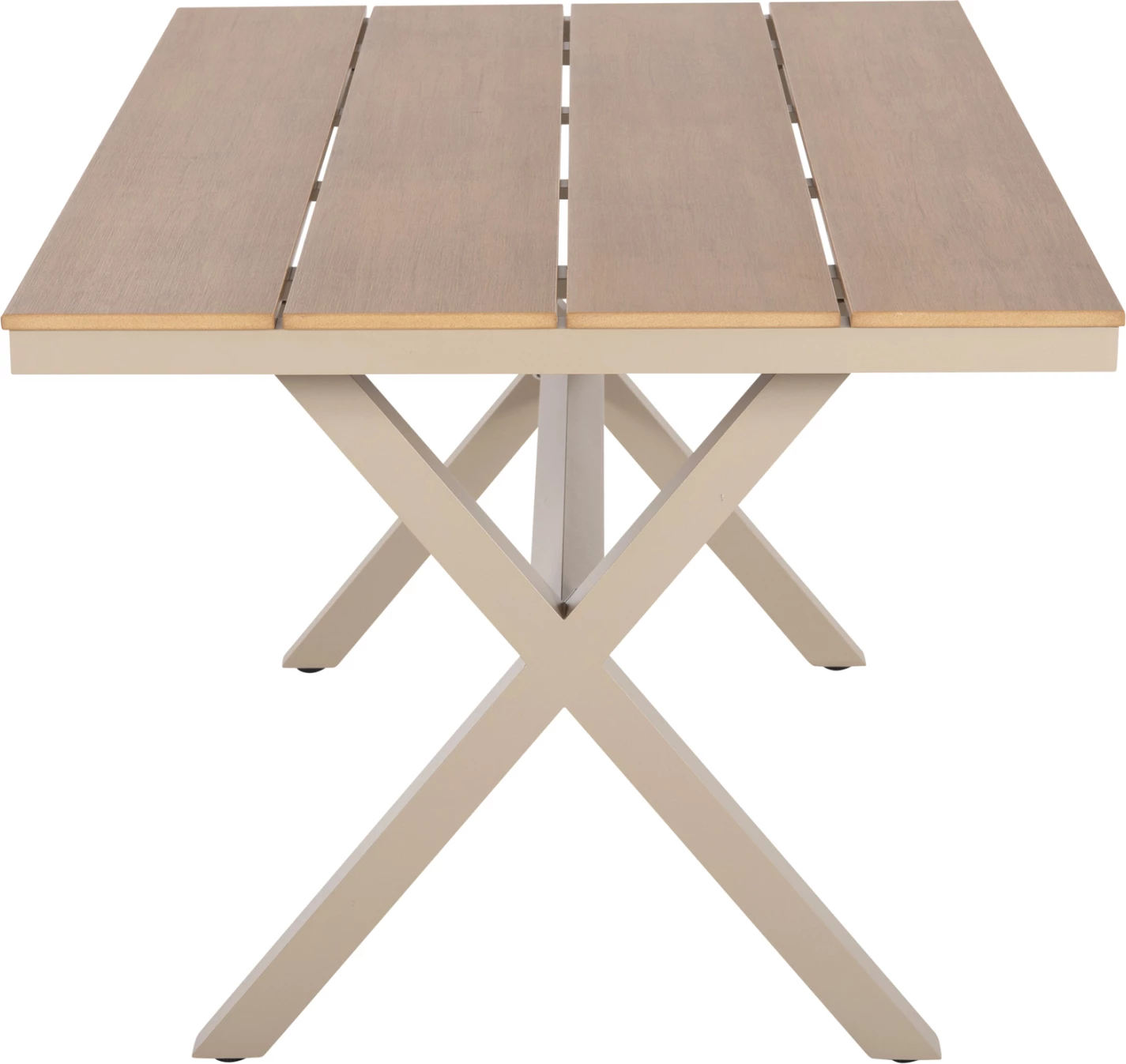 Aluminijasta pravokotna miza TAWNEE FH6037.04 barva šampanjca-poliles v naravni barvi lesa 150x89,5x73H