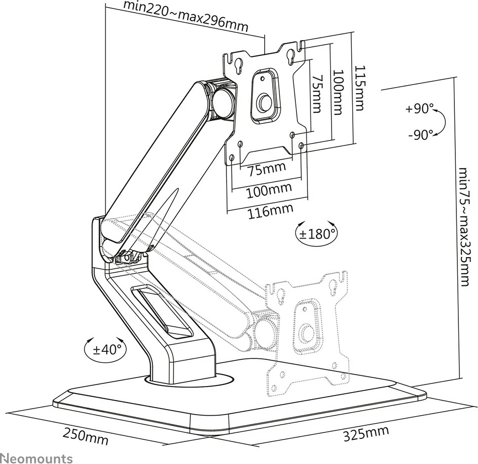 Nosilec za monitor Neomounts FPMA-D885BLACK, 10 kg, 15"-32", črn