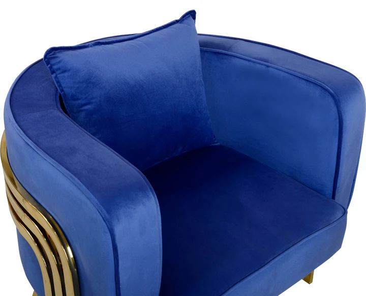 Stol z modrim žametnim oblazinjenjem in zlatim kovinskim ogrodjem, Roblu, 72 x 77,4 x 70 cm