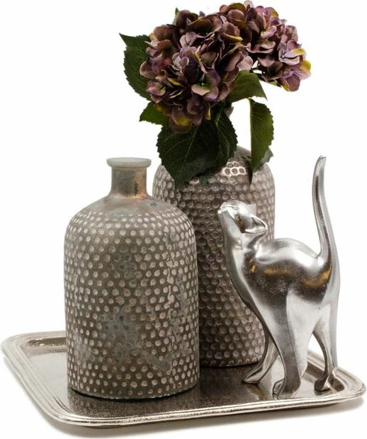 Dekorativna pladnja z robom, aluminij, srebrna, 44x44x2,5 cm