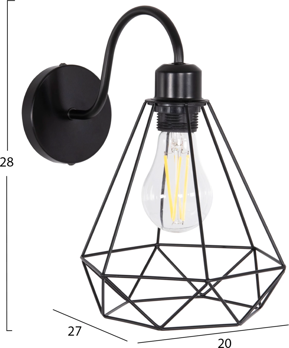 Stenska svetilka MILID, črni metal, 20x27x28 cm