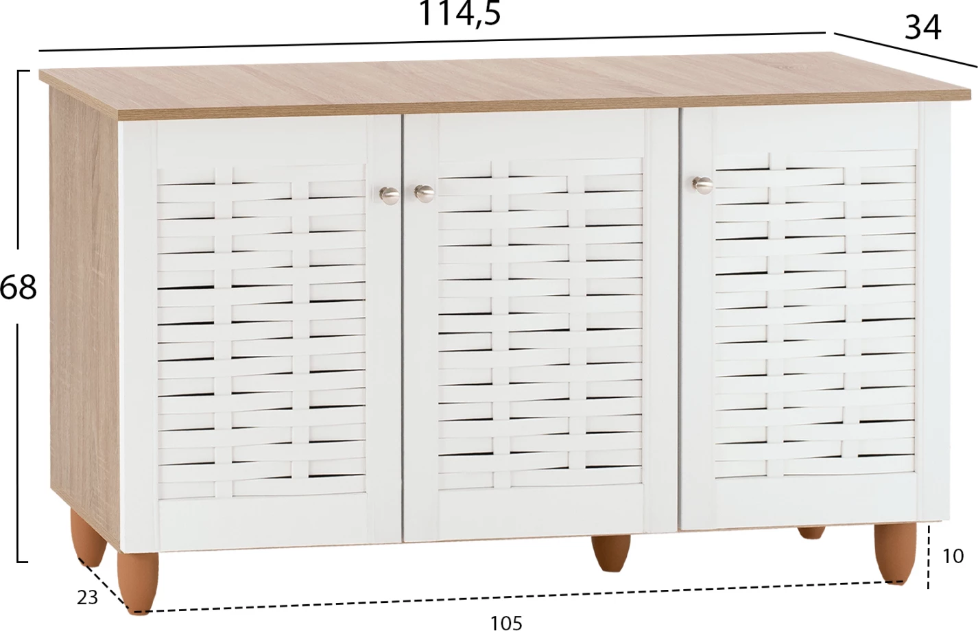 Omara za čevlje iz melamina s 3 vrati FH2211.06 Sonama-Bela 114,5x34x68cm