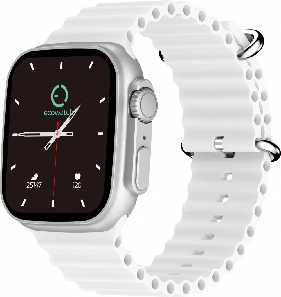 Pametna ura EcoWatch EW02, 1,91-palčni, Bluetooth, srebrna z oranžnim paščkom, komplet z 2 paščkoma