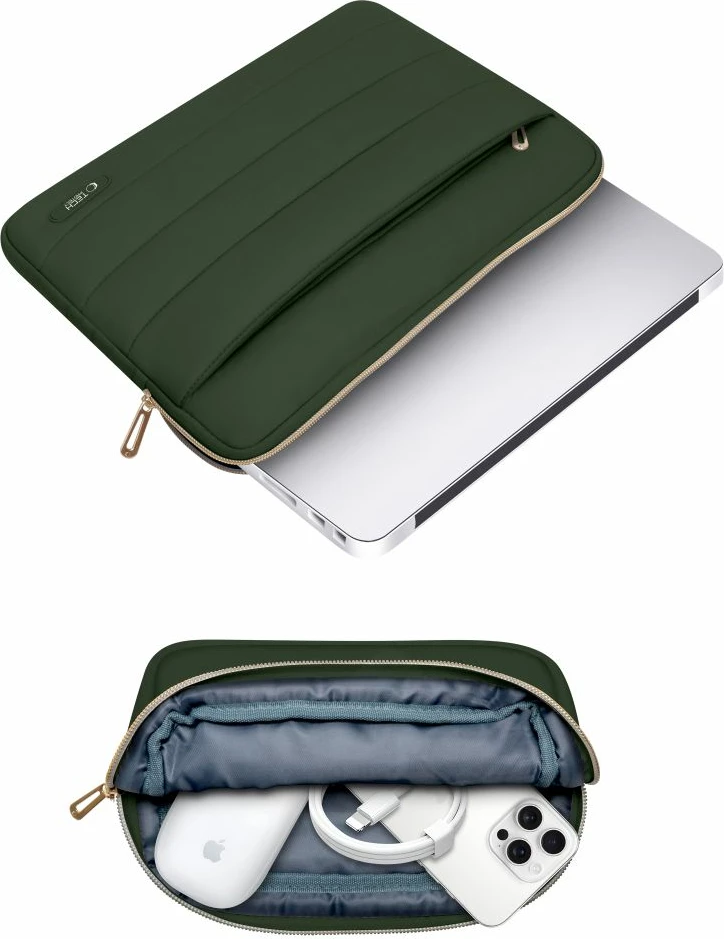 Ovitek za prenosnik 13–14 palcev z torbico za dodatke, Tech-Protect Puffy, olivno