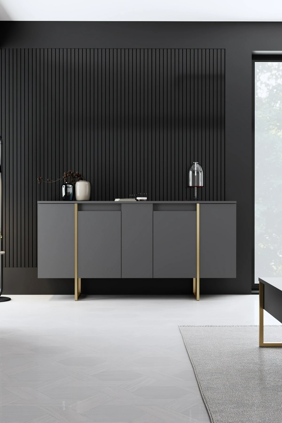 Konzola antracit z zlatimi detajli Skye Decor Luxe