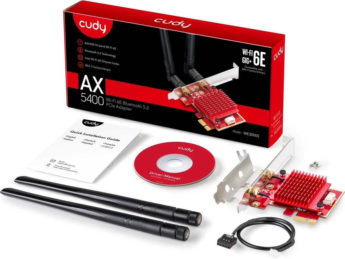 Kartica omrežja Cudy WE3000S, PCI Express, WLAN/Bluetooth, 2400 Mbit/s