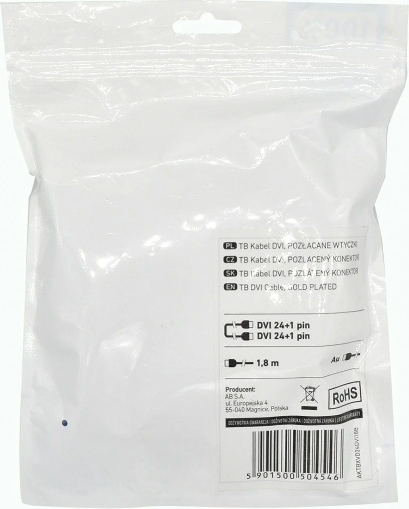 Kabel DVI-D 24+1 pin, 1,8 m, črn, pozlačeni kontakti, TB AKTBXVD24DVI18B
