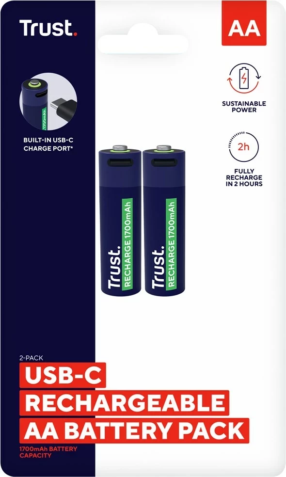 Polnilne baterije AA Trust 25584, modre, 2 kosa
