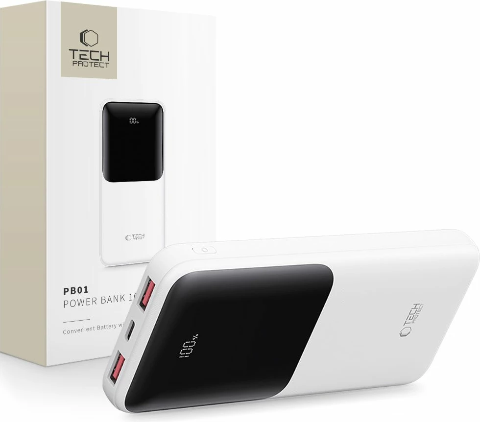 Powerbank 10000 mAh 22,5 W, bel — Tech-Protect PB01