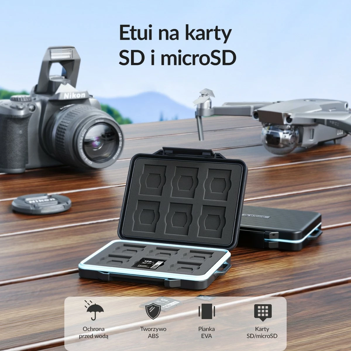 Ovitek za pomnilniške kartice Orico, 4×SD, 13×microSD, črno-modra