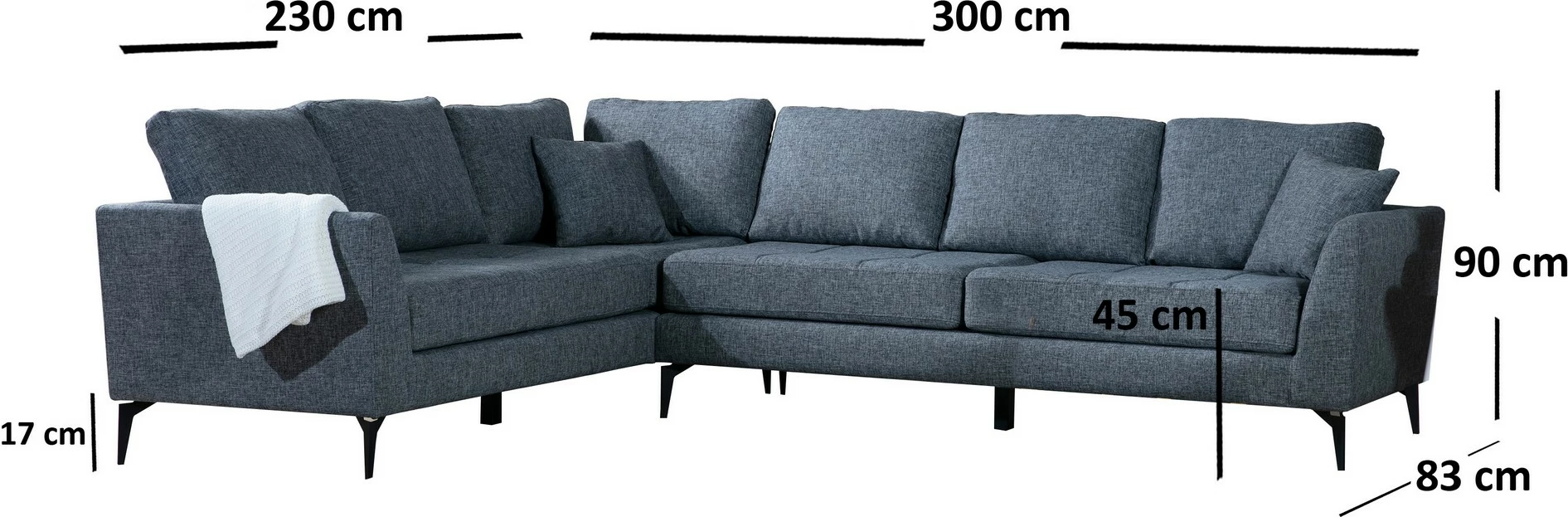 Kotni kavč, Atelier del Sofa Tempo levo (3+3R), temno siva