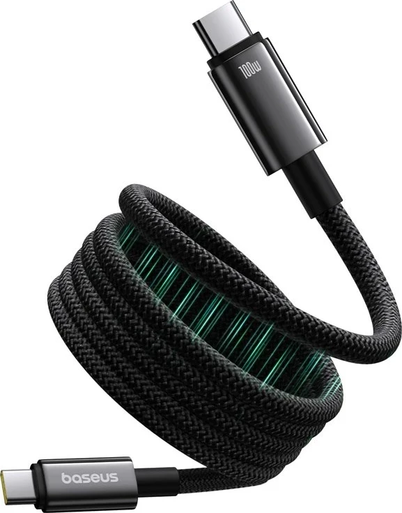 Magnetni USB-C na USB-C kabel Baseus Tungsten, 1 m, 100 W, črn