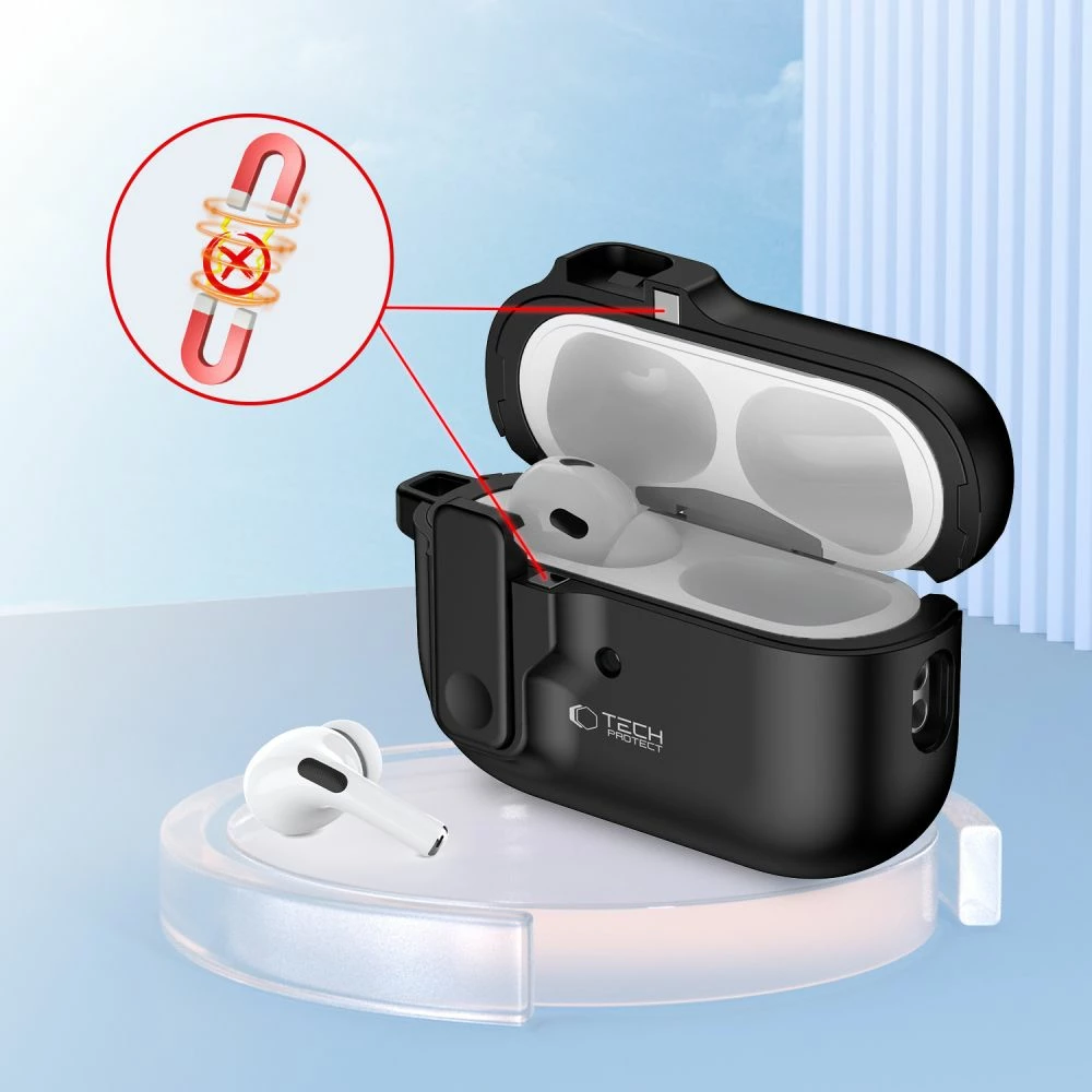 Tanek ovitek s karabino za AirPods Pro/Pro 2 Tech-Protect Slim Hook, črn