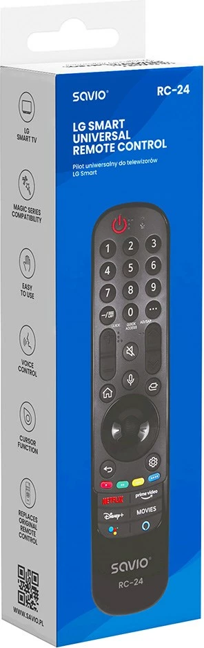 Univerzalni daljinski upravljalnik za LG SMART TV SAVIO RC-24, črn