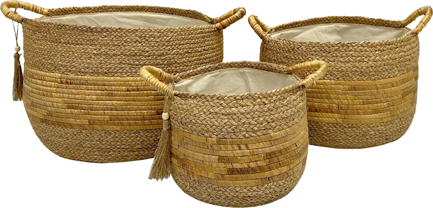 Set košar, hiacint naraven, bež, 3 kos, 52x52x33 cm STRAWSY