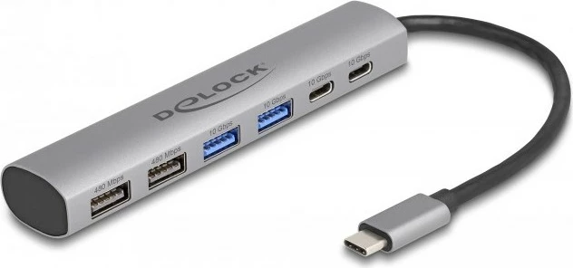 6-portni USB razdelilec, aluminij, USB 3.2 Gen 1, Type-A + Type-C, siv DeLOCK