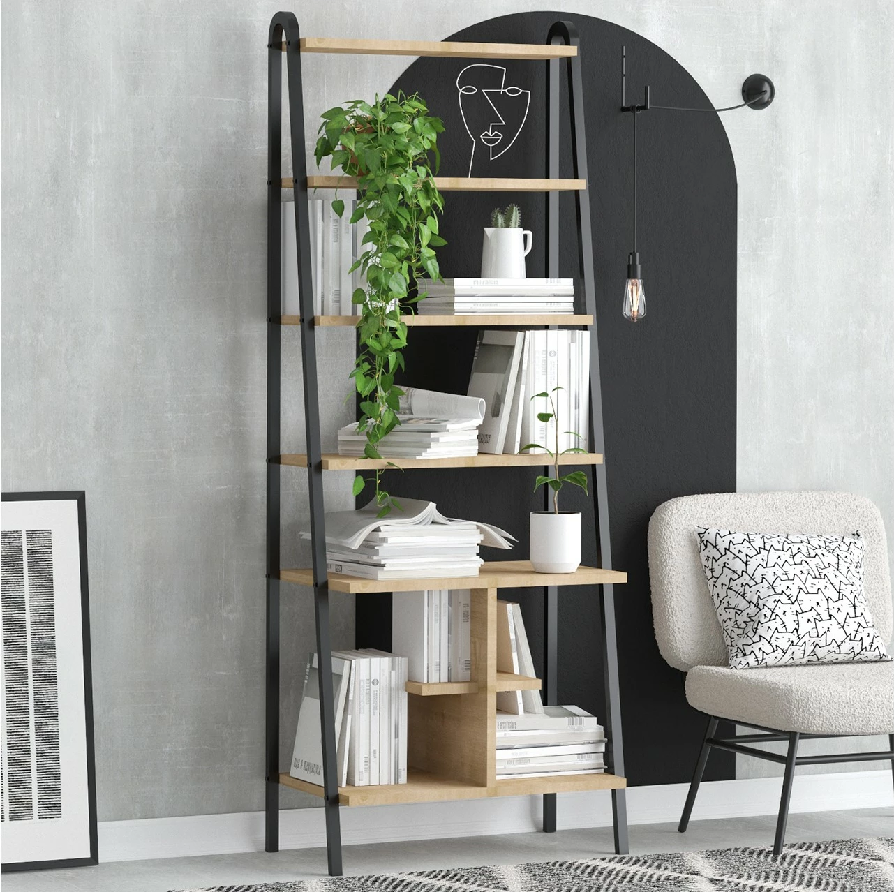 Raft za knjige Sapphire hrast, črn Hanah Home