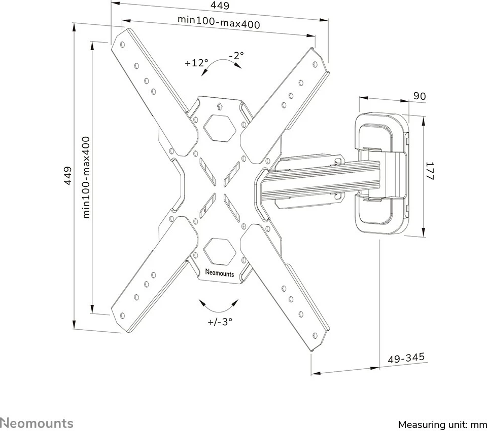 Držalo za TV Newstar Neomounts WL40S-840BL14, 32–65 palcev, polni premik, jeklo, črno