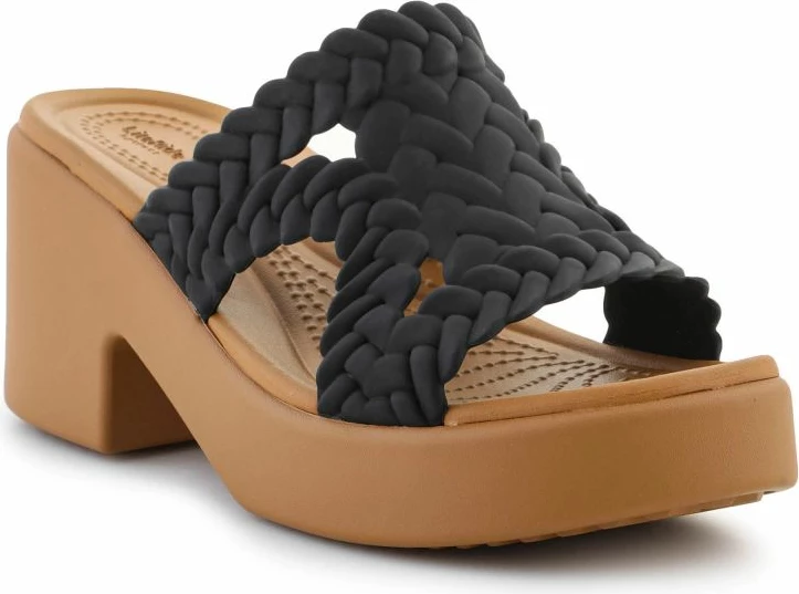 Sandali z nizkim petom, Crocs Brooklyn Woven Slide Heel, črni