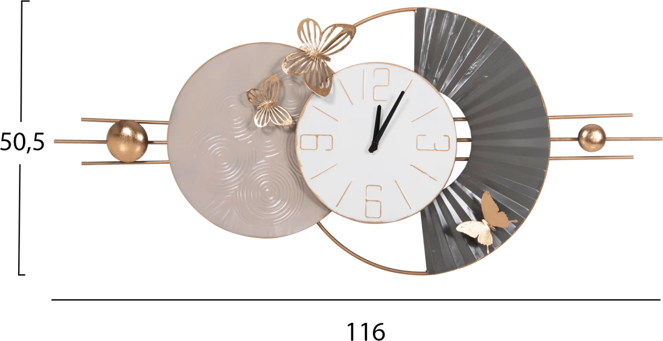 Stenska ura FH4212 kovinska v beli barvi s črnimi kazalci 116x7x50,5Hcm