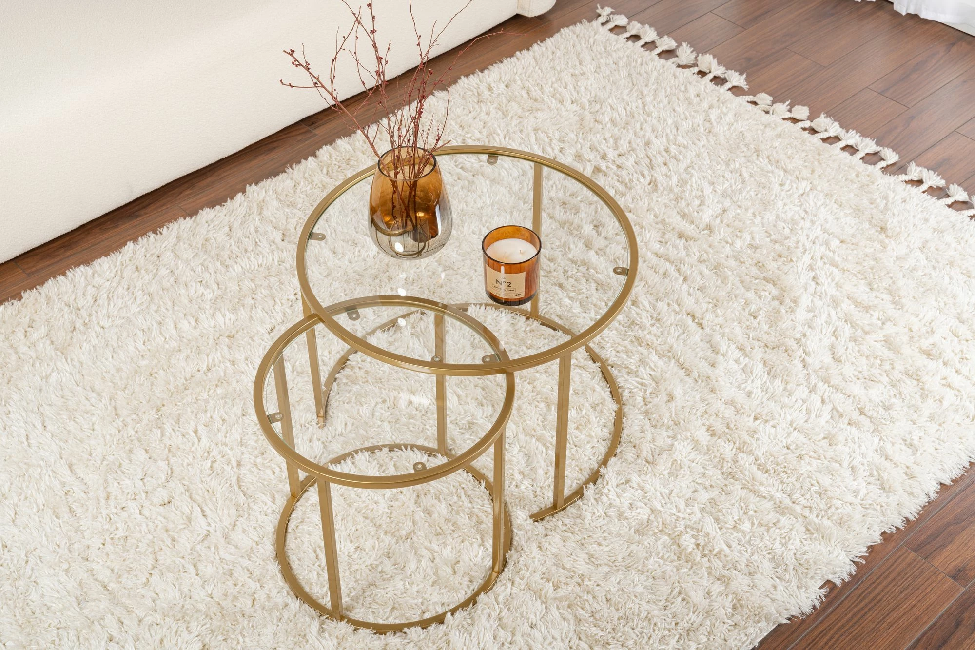 Set kavnih miz Nordure, Aurum - 60, 42 - zlata barva, prozorno steklo