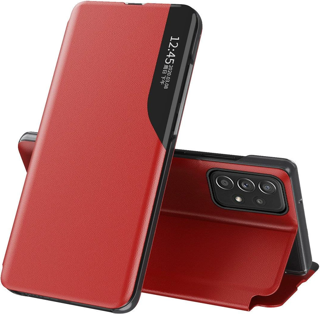 Etui za Samsung Galaxy A73 Hurtel Eco Leather View, pokrov in stojalo, rdeč