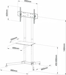 Premikajoča miza za TV ART STO S-08A, za zaslone 30-65\", kovina, črna