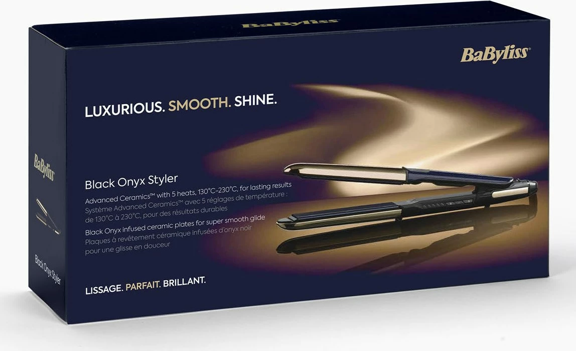 Poravnava las s keramičnimi ploščami, Babyliss ST484E, 5 stopenj toplote, črno/zlata