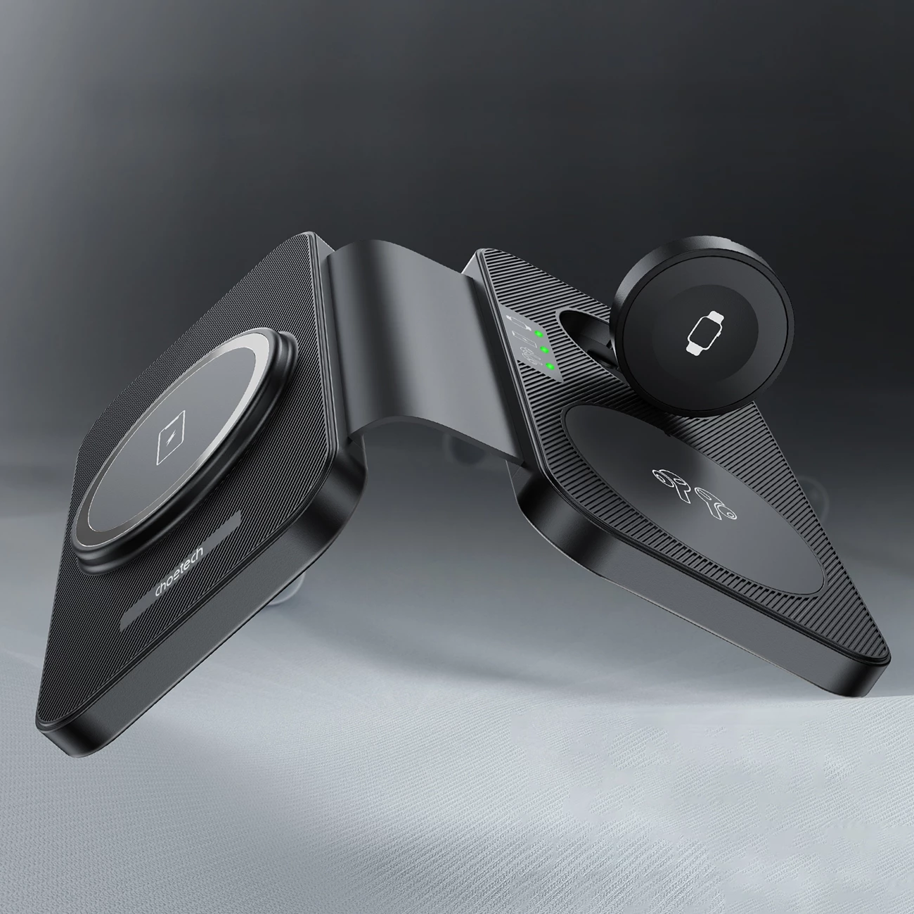 Brezžični polnilec 3-v-1 Choetech T616-F, z LED in USB-C kablom, črn