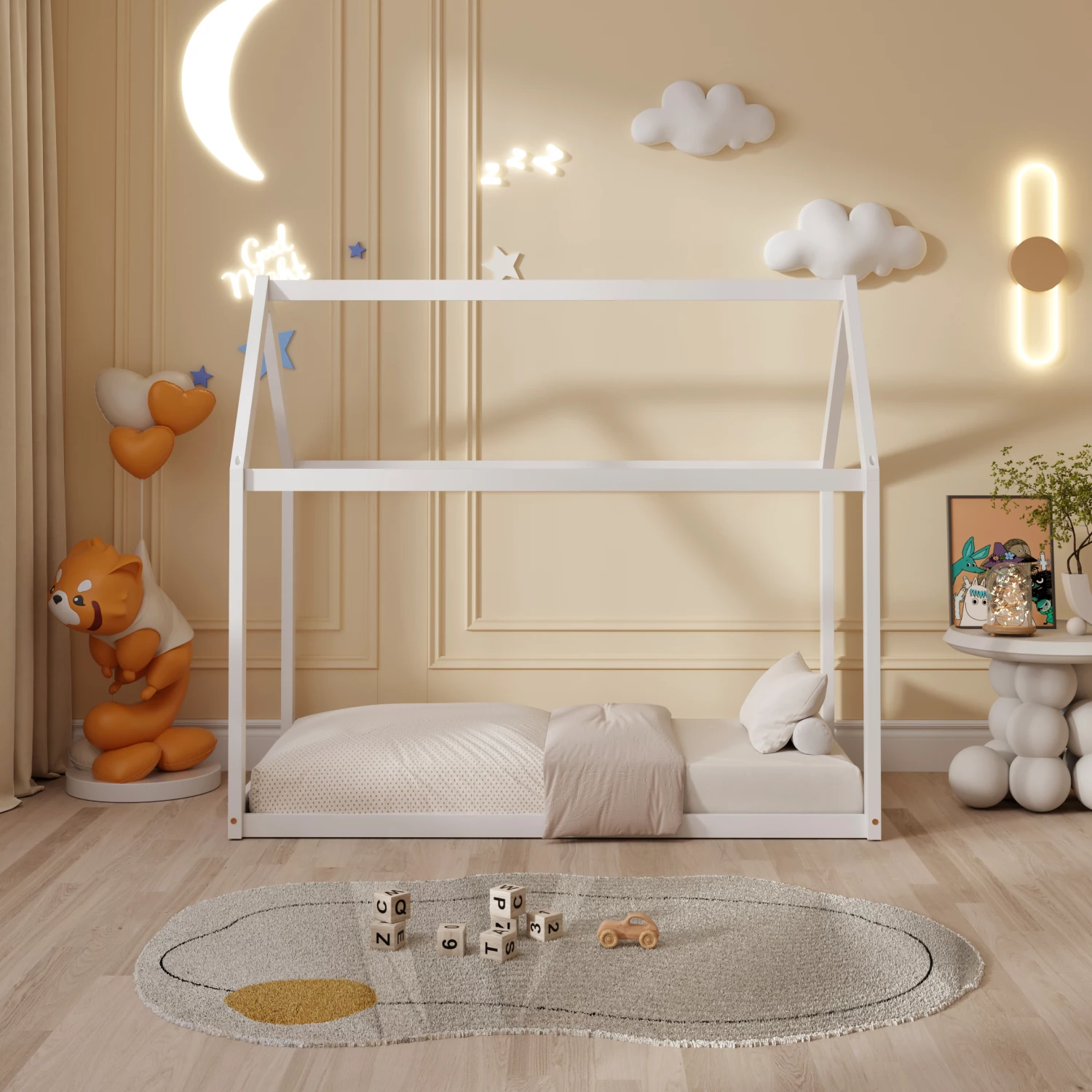 Postelja za otroke PEPE FH677.03 t.MONTESSORI iz masivnega borovega lesa v beli barvi - 190x90 cm