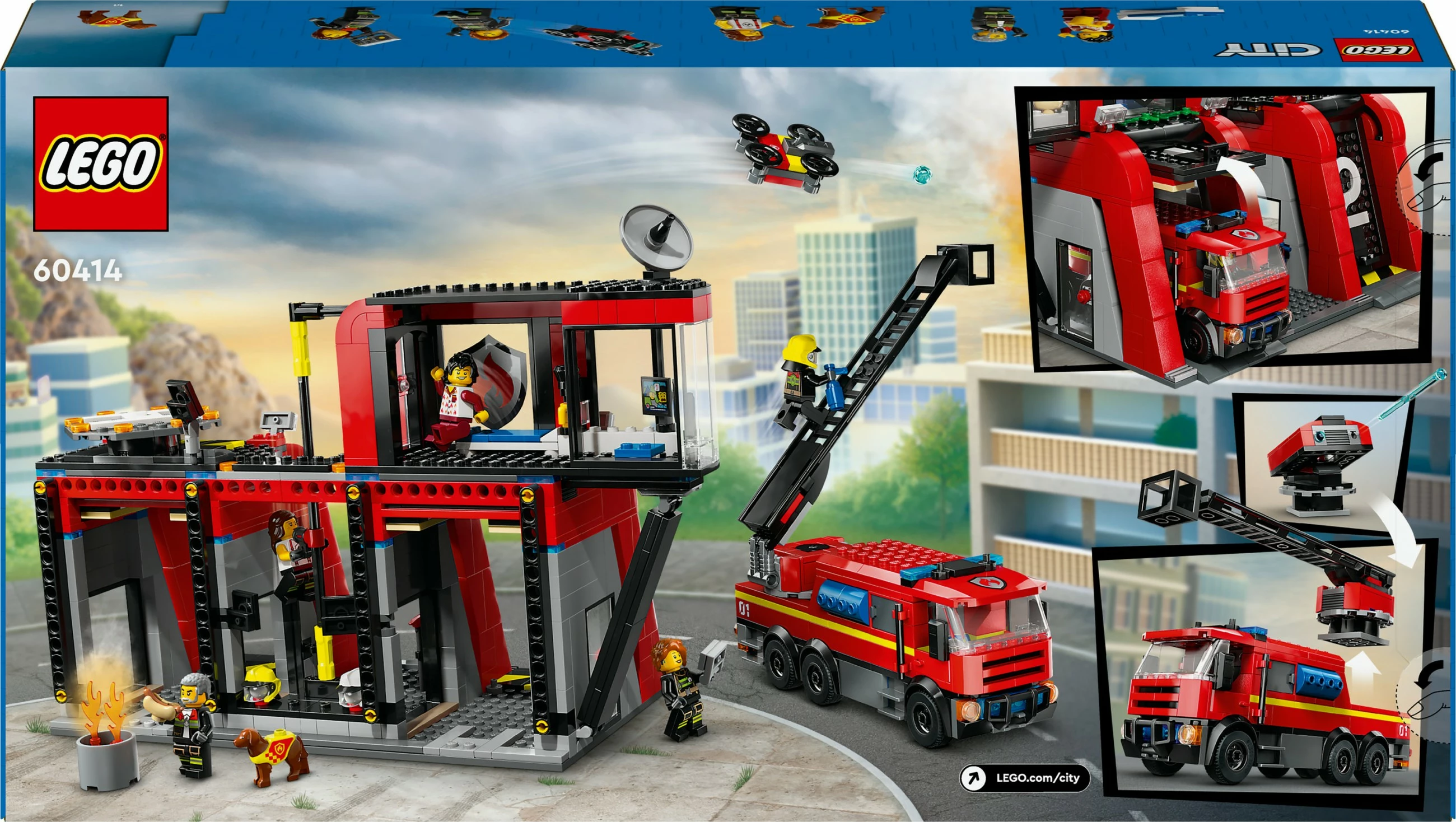 Set za gradnjo gasilske postaje z gasilskim tovornjakom LEGO City 60414, 843 kosov, večbarven