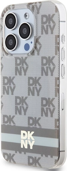 Ohišje DKNY IML z vzorcem šahovnice in potiskanim črtami MagSafe za iPhone 15 Pro, bež