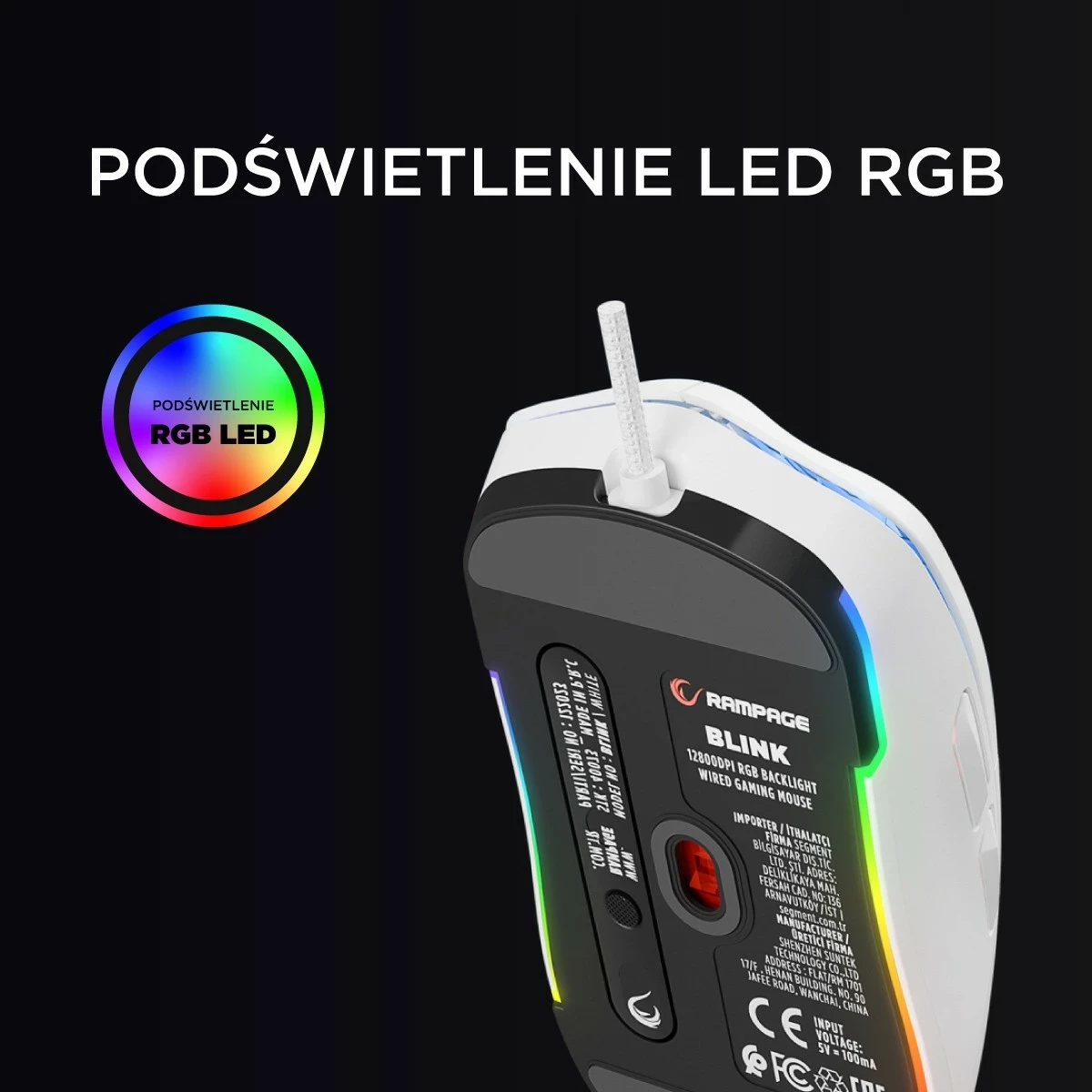 Gaming miška Rampage BLINK, RGB, optični senzor, bela